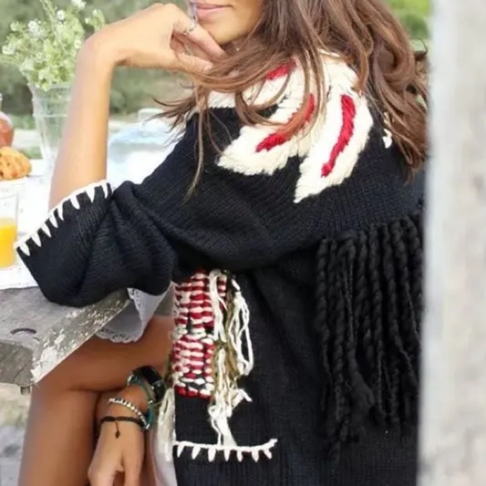 Zara Native Shag Shaggy Fringe UnButton Knit Cardigan S - Picture 2 of 6